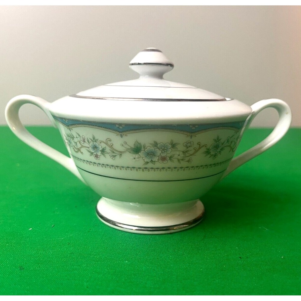 Seizan Fine China Japan Lasting Sugar Bowl Lakeside‎ Floral Silver Trim #7917